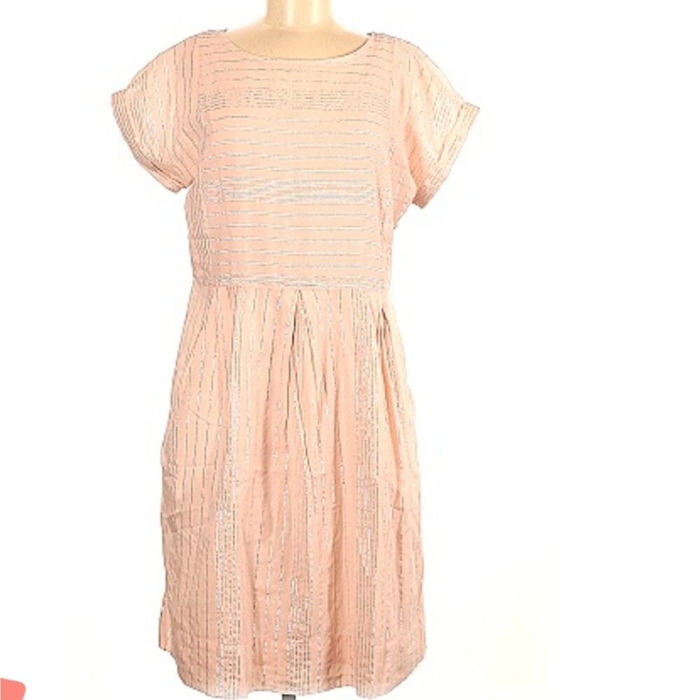 NWT PEYTON & PARKER Pink Silver Stripe English Country Garden Midi Dress Sz: S - Picture 2 of 16